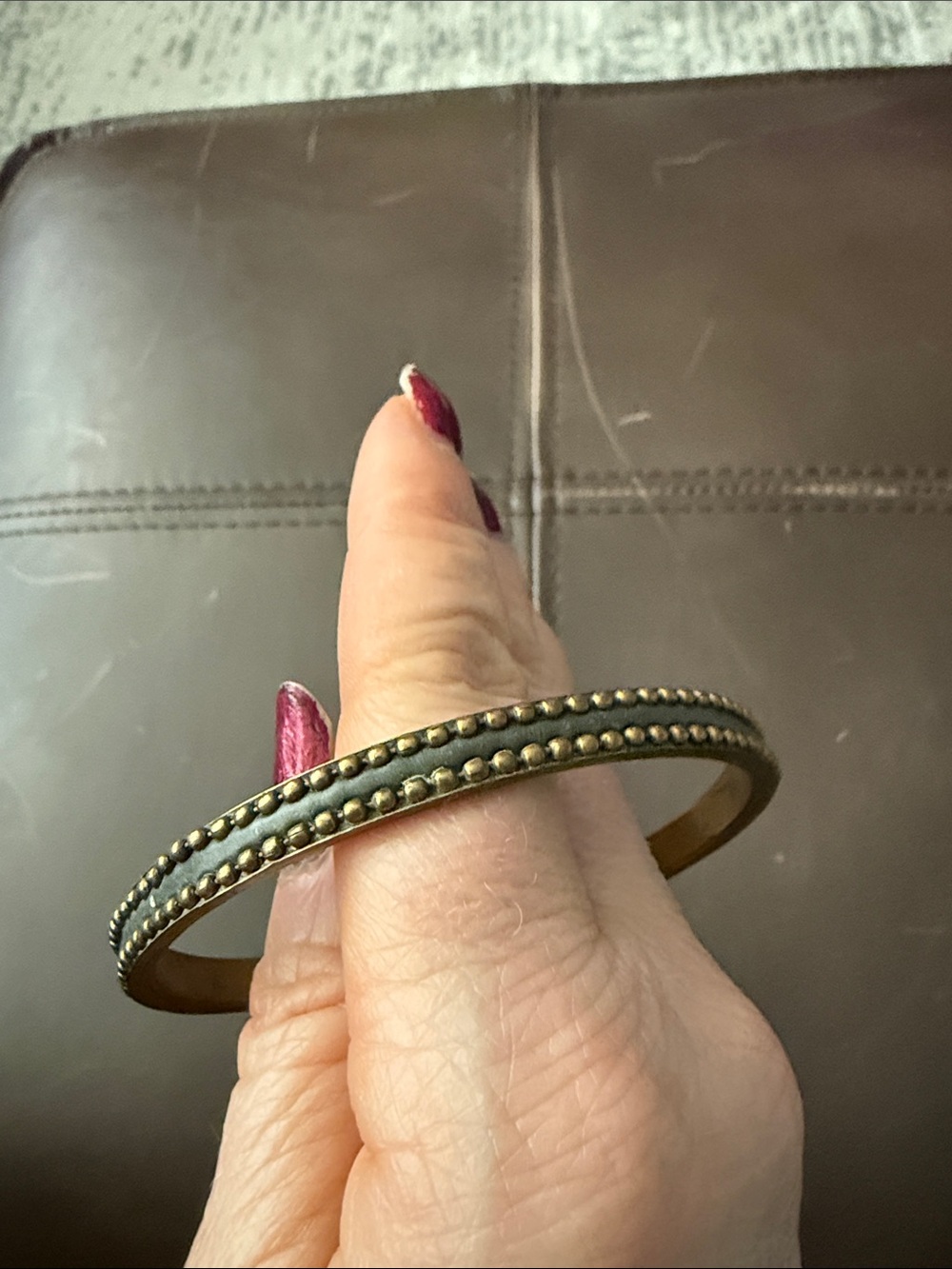 Beaded Cuff Bracelet in Olive Green& Brassy Gold Like New